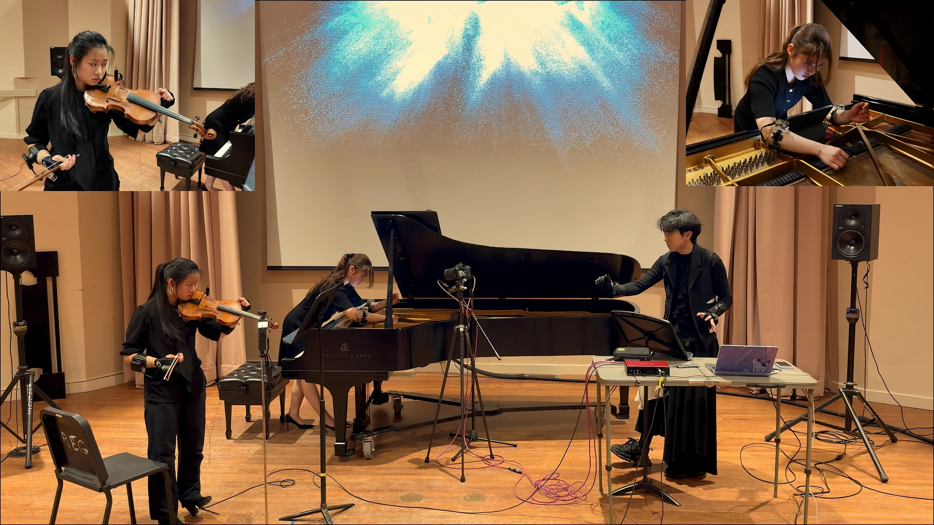 Collage of violin, piano and electronics performance